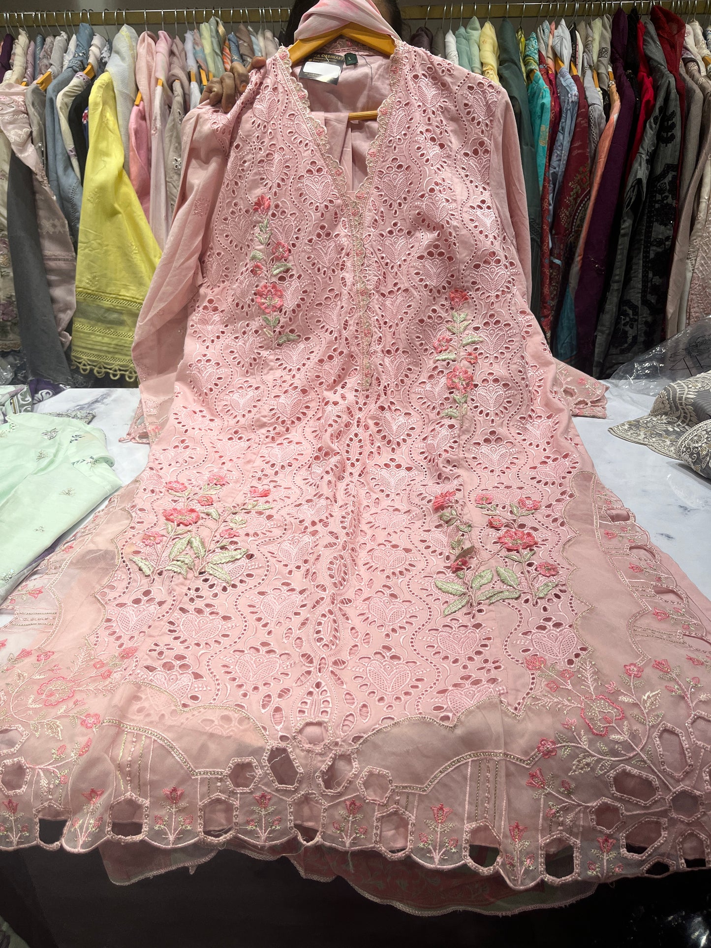 Baby Pink Flower Dress 3 Pc Set