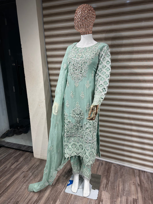 Mint Green Embroidered Ensemble Pakistani Suit