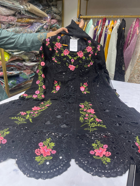 Black & Pink Flower Dress 3 Pc Set