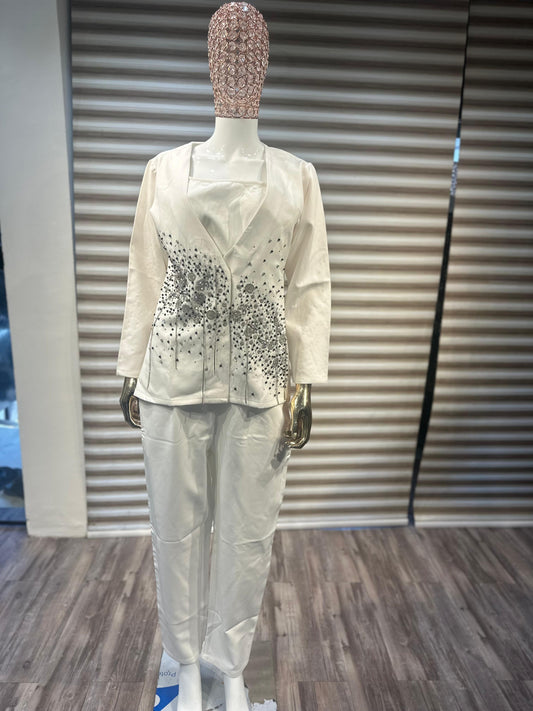 IMPORTED HAND WORK WHITE COLOUR BLAZER SET - XTRA ORDINARY