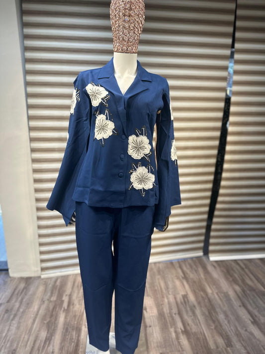 Imported Designer Handwork Blazer Set - Royal Blue Elegance - XTRA ORDINARY