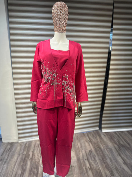 Imported Hand Embellished Hot Pink Blazer Set - XTRA ORDINARY